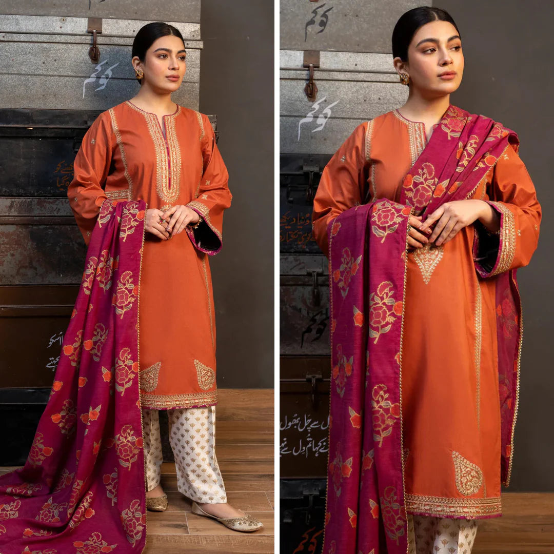COCO 3PC Embroidered Front With Digital printed Shawl (UNSTICHED)