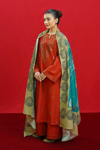 URGE 3PC Embroidered Front With Digital printed Shawl (UNSTICHED)