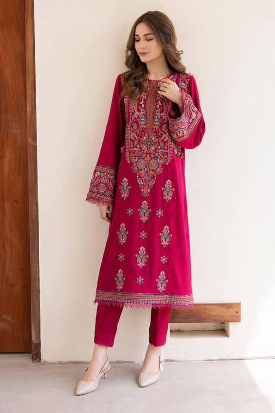 -2PC LAWN EMBROIDERED SHIRT AND PLAIN TROUSER