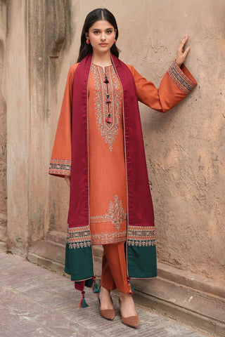 JAZMIN 3PC Embroidered Front With Digital printed Shawl (UNSTICHED)