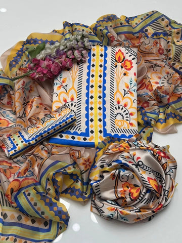 DIGITAL PRINT 3PC SILK UNSTITCHED SUIT
