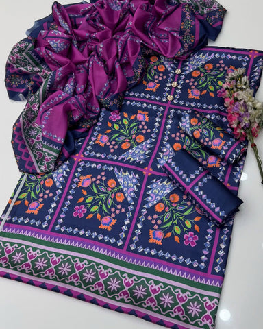 DIGITAL PRINT 3PC SILK UNSTITCHED SUIT