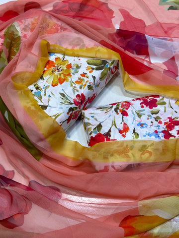 "2025 Swiss Digital Floral 3-Piece Lawn Suit with Silk Dupatta"
