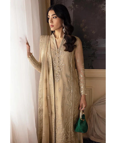 "Wedding and Party Wear Collection: Code 262 – Embroidered & Sequinned Chiffon Suit with Organza Accents and Raw Silk Trouser"