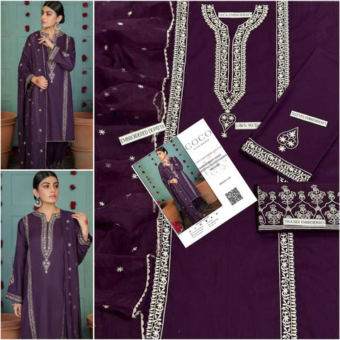 COCO 3PC Embroidered Front With Digital printed Shawl (UNSTICHED)