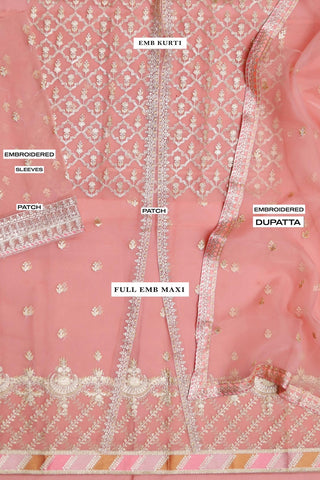 "Maria B Unstitched 3-Piece Suit – Product Code 273: Embroidered Sequins Organza Frock with Matching Sharara and Silk Trouser"