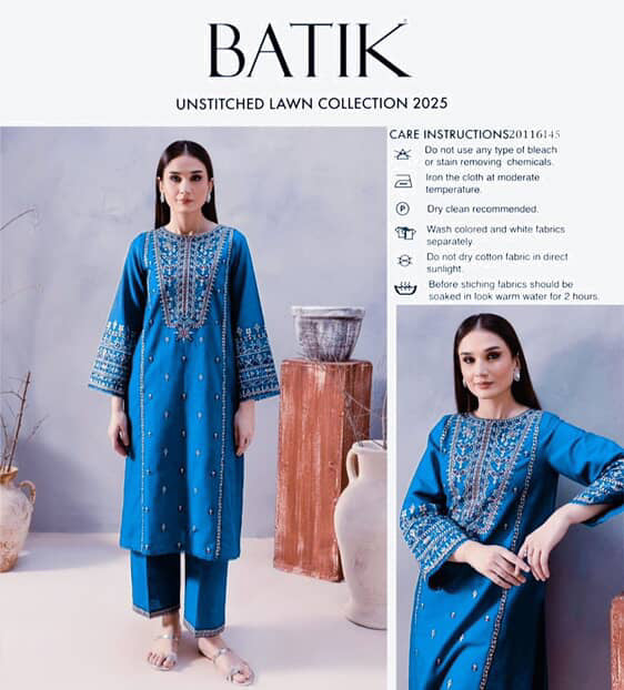 BATIK -2PC LAWN EMBROIDERED SHIRT AND  PLAIN TROUSER