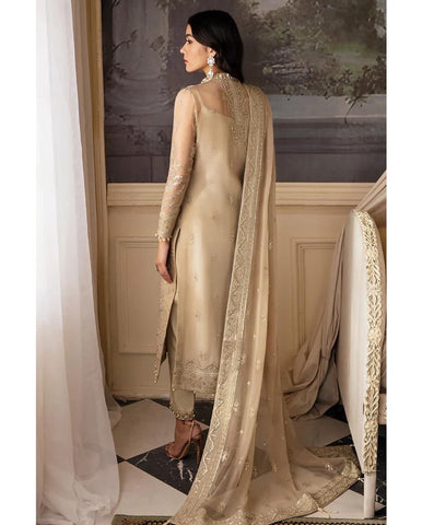 "Wedding and Party Wear Collection: Code 262 – Embroidered & Sequinned Chiffon Suit with Organza Accents and Raw Silk Trouser"