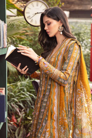 MARIAB 3PC Printed + Embroidered Front With Chiffon Printed Dupata