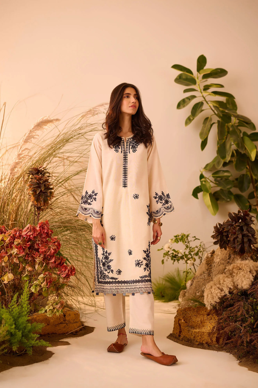-2PC LAWN EMBROIDERED SHIRT AND PLAIN TROUSER