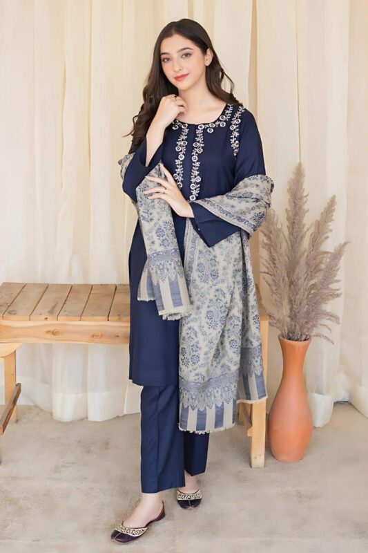 ASLING 3PC Embroidered Front With Digital printed Shawl (UNSTICHED)