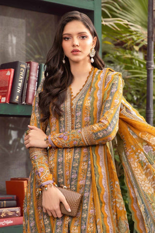 MARIAB 3PC Printed + Embroidered Front With Chiffon Printed Dupata