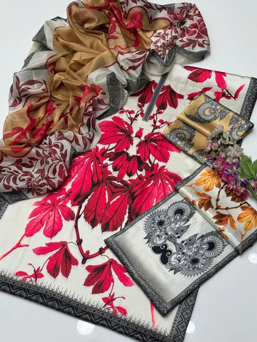 DIGITAL PRINT 3PC SILK UNSTITCHED SUIT