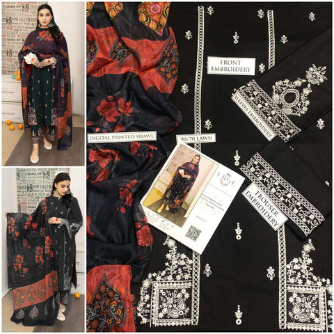 URGE 3PC Embroidered Front With Digital printed Shawl (UNSTICHED)