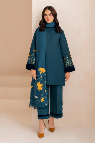 BAROQUE 3PC Embroidered Front With Digital printed Shawl (UNSTICHED)