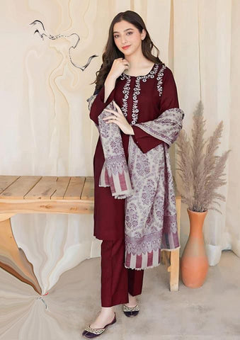 ASLING 3PC Embroidered Front With Digital printed Shawl (UNSTICHED)