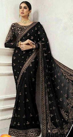 "Maria B 2024 Wedding Saree Collection: Master Copy with Elegant Heavy Embroidery and Stone Work"