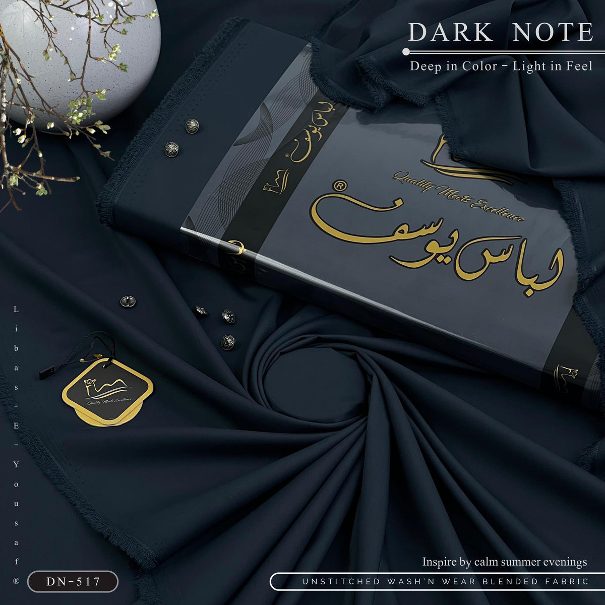 DARK NOTE – Premium Summer Wash’n Wear 100% Super Fine Fabric (MIDNIGHT BLUE)
