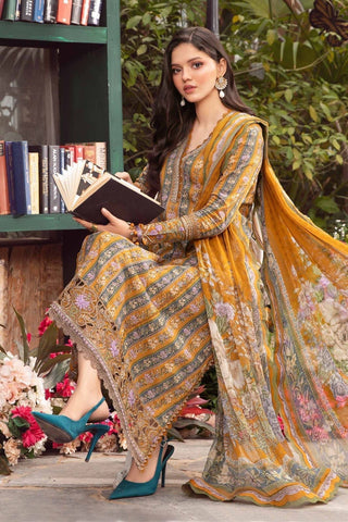 MARIAB 3PC Printed + Embroidered Front With Chiffon Printed Dupata