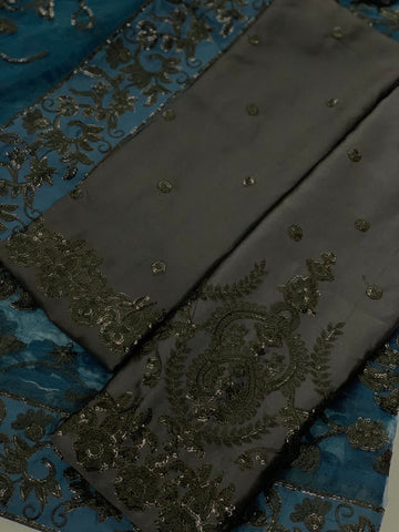 "Asim Jofa Chandani Luxury Chiffon Collection 2024: Masterpiece Saree with Heavy Spangle Embroidery and Silk Petticoat"