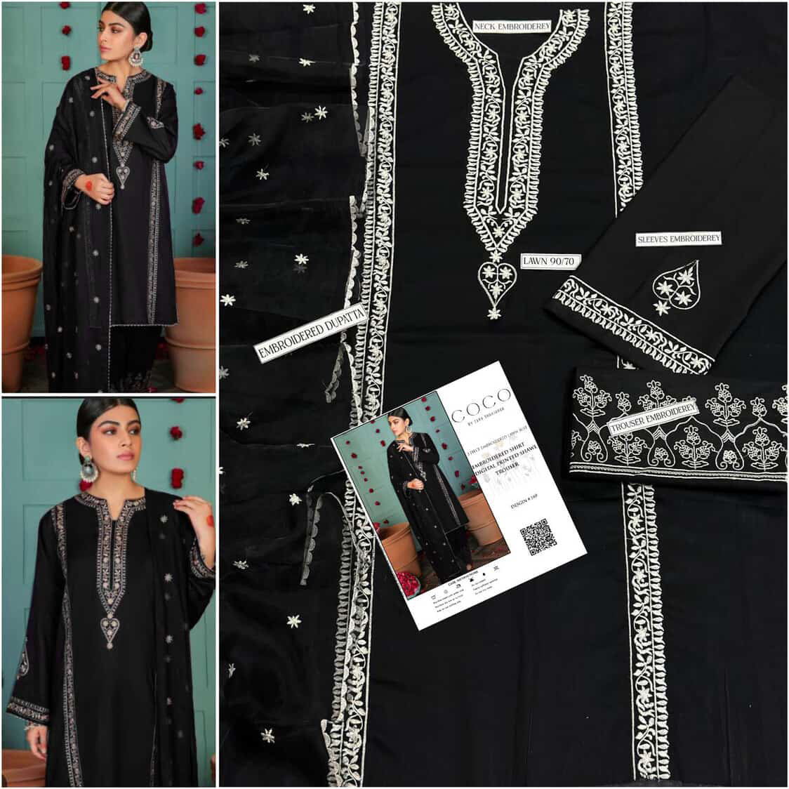 COCO 3PC Embroidered Front With Digital printed Shawl (UNSTICHED)