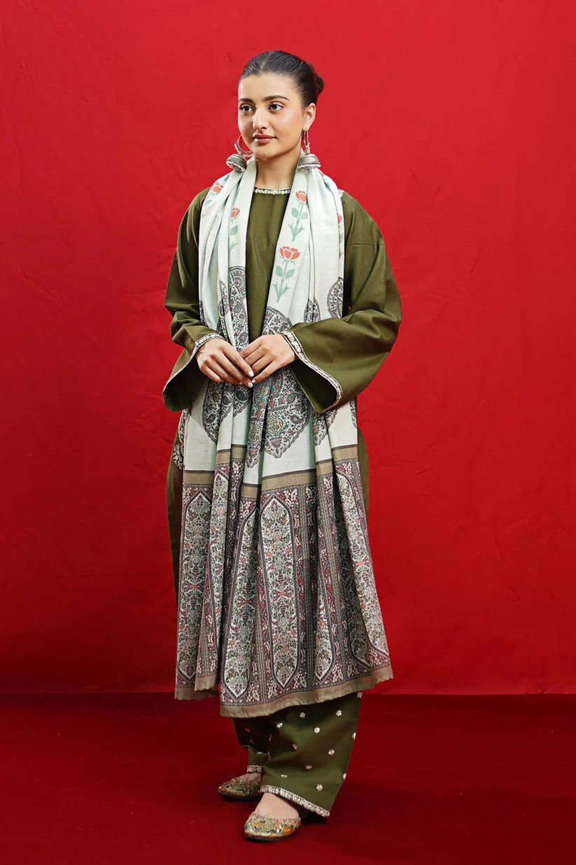 URGE 3PC Embroidered Front With Digital printed Shawl (UNSTICHED)