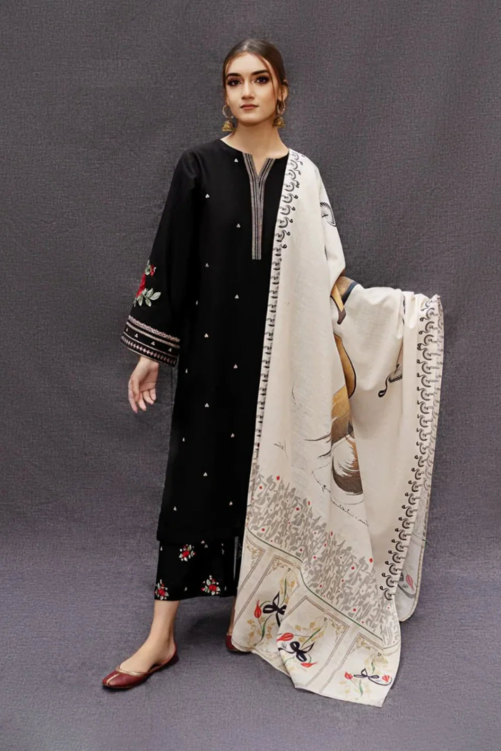 URGE 3PC Embroidered Front With Digital printed Shawl (UNSTICHED)