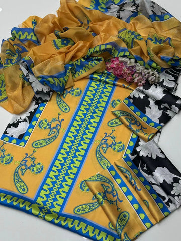 DIGITAL PRINT 3PC SILK UNSTITCHED SUIT