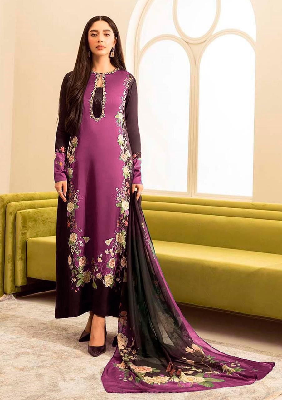 LULUSAR 3PC Printed + Embroidered Front With Silk Digital Printed Dupata