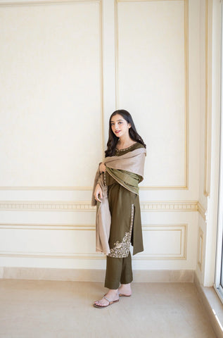 ASLING 3PC Embroidered Front With Digital printed Shawl (UNSTICHED)