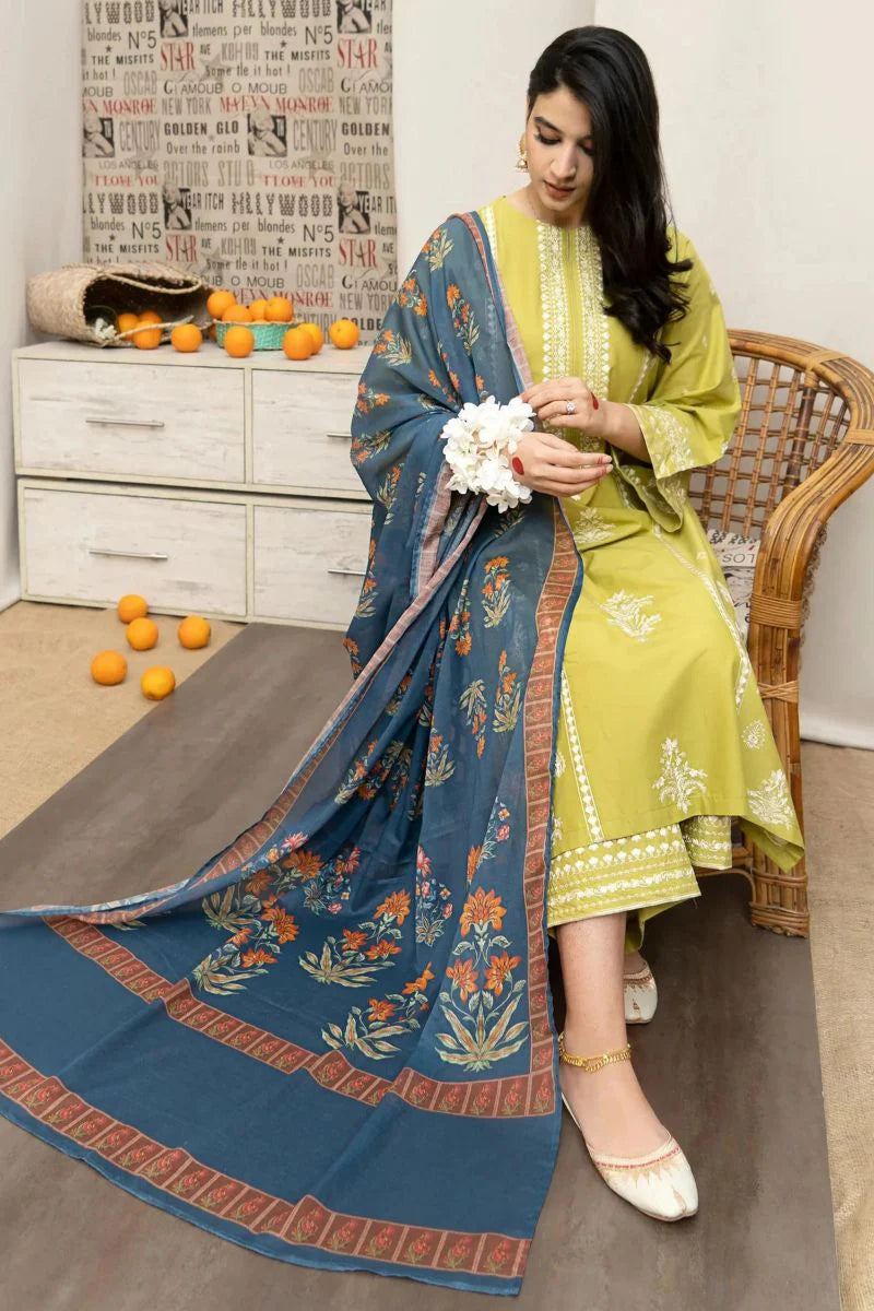 URGE 3PC Embroidered Front With Digital printed Shawl (UNSTICHED)