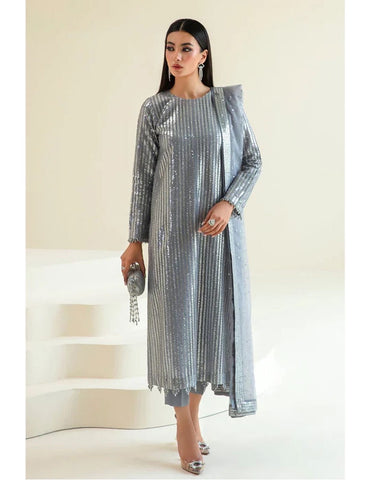 "Luxury Party Wear Collection: Heavy Sequins Embroidery 3-Piece Suit with Net Fabric and Silk Trouser"