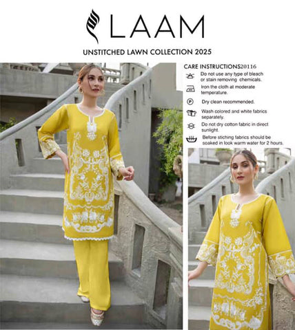 LAAM -2PC LAWN EMBROIDERED SHIRT AND PLAIN TROUSER