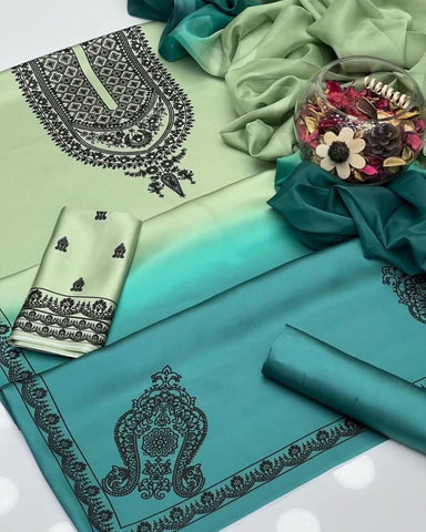 DIGITAL PRINT 3PC SILK UNSTITCHED SUIT