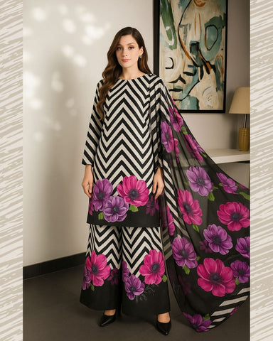 DIGITAL PRINT 3PC SILK UNSTITCHED SUIT