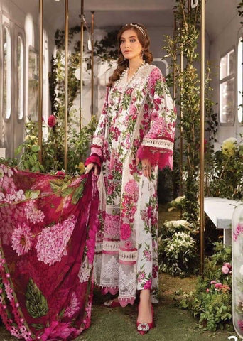 MARIAB 3PC Printed + Embroidered Front With Chiffon Printed Dupata