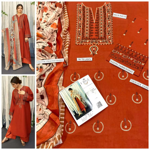 URGE 3PC Embroidered Front With Digital printed Shawl (UNSTICHED)