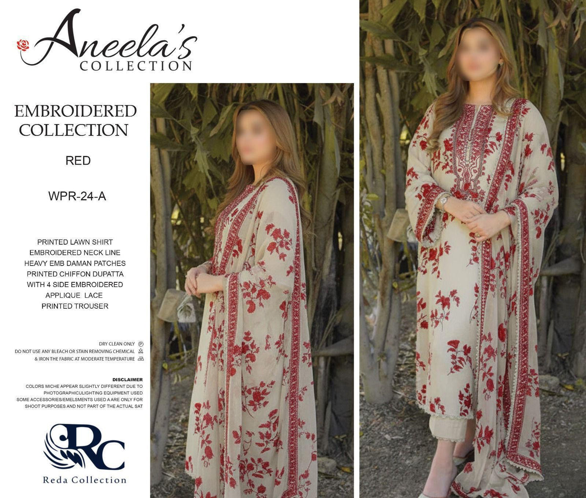 ANEELA’S – Unstitched Replica
Lawn Suit with Chiffon Dupatta