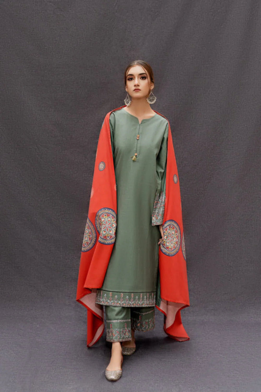 URGE 3PC Embroidered Front With Digital printed Shawl (UNSTICHED)