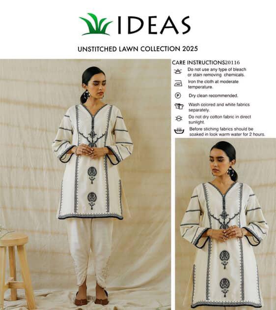 IDEAS -2PC LAWN EMBROIDERED SHIRT AND PLAIN TROUSER