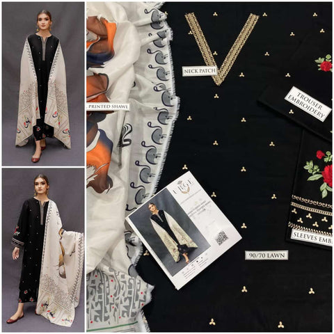 URGE 3PC Embroidered Front With Digital printed Shawl (UNSTICHED)