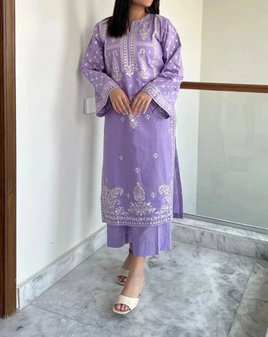 BAREEZE -2PC LAWN EMBROIDERED SHIRT AND DYED TROUSER