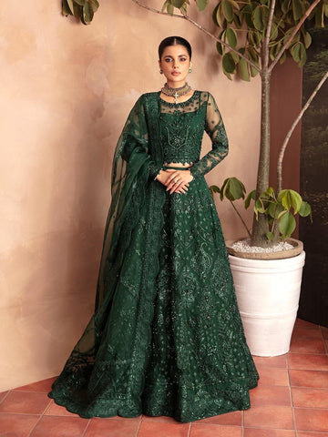 "Gulaal Unstitched 3-Piece Suit: Embroidered Sequins Net Lehenga with Ada-Work and Raw Silk Trouser"