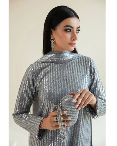 "Luxury Party Wear Collection: Heavy Sequins Embroidery 3-Piece Suit with Net Fabric and Silk Trouser"