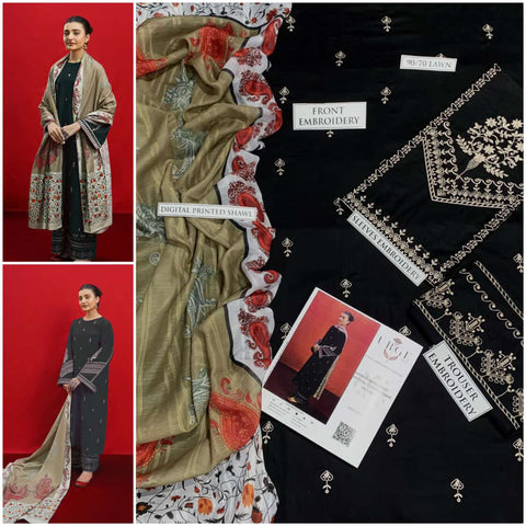URGE 3PC Embroidered Front With Digital printed Shawl (UNSTICHED)
