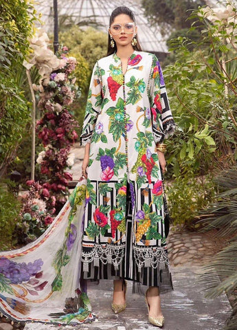 MARIAB 3PC Printed + Embroidered Front With Chiffon Printed Dupata