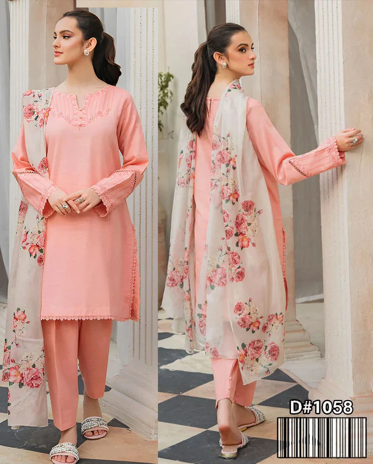 ASLING 3PC Embroidered Front With Digital printed Shawl (UNSTICHED)