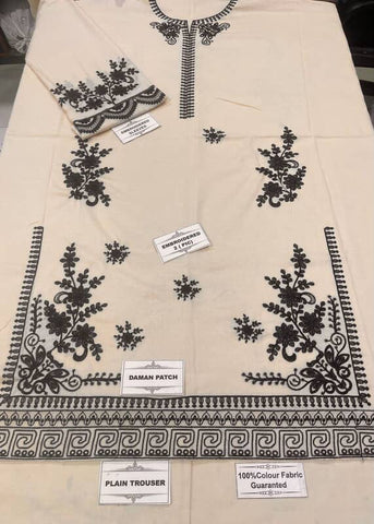-2PC LAWN EMBROIDERED SHIRT AND PLAIN TROUSER