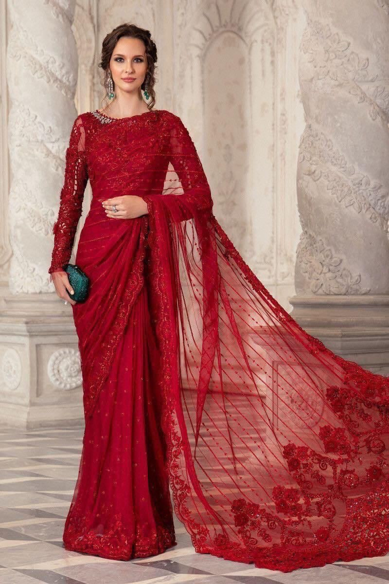 "Maria B Exclusive 2024 Saree – Master Blaster Edition with Opulent Embroidery and Tassels"