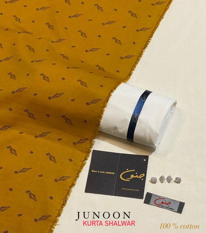 "Junoon Men's Eid '24: Cotton Kurta, Off-White Pima Shalwar. Elevate Your Style! 🌟"